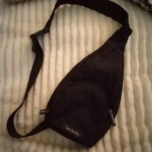 Vera Bradley Black Quilted Sling Bag with Front Zip Pocket